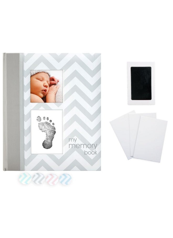 pearhead Pearhead First 5 Years Chevron Baby Memory Book, Clean-Touch Safe Ink Pad for Baby’s Handprint or Footprint, Gender Neutral Milestone And Pregnancy Gray  - Image 1