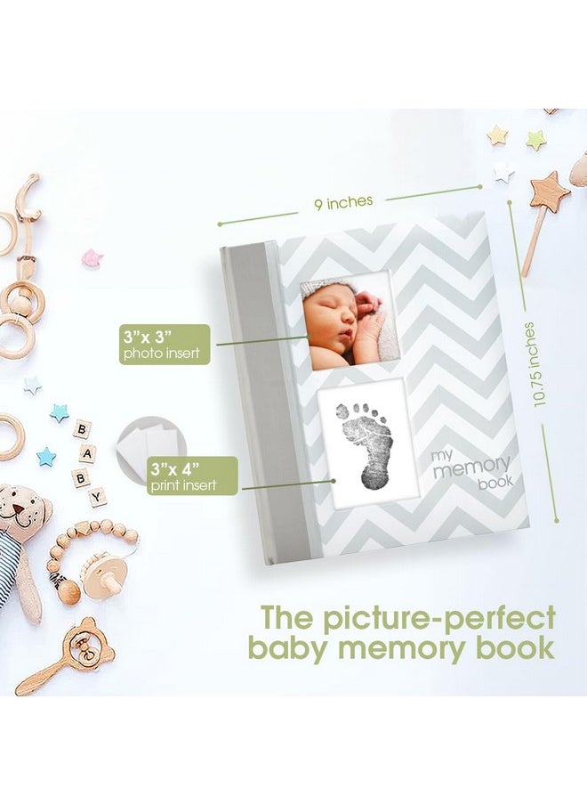 pearhead Pearhead First 5 Years Chevron Baby Memory Book, Clean-Touch Safe Ink Pad for Baby’s Handprint or Footprint, Gender Neutral Milestone And Pregnancy Gray  - Image 2