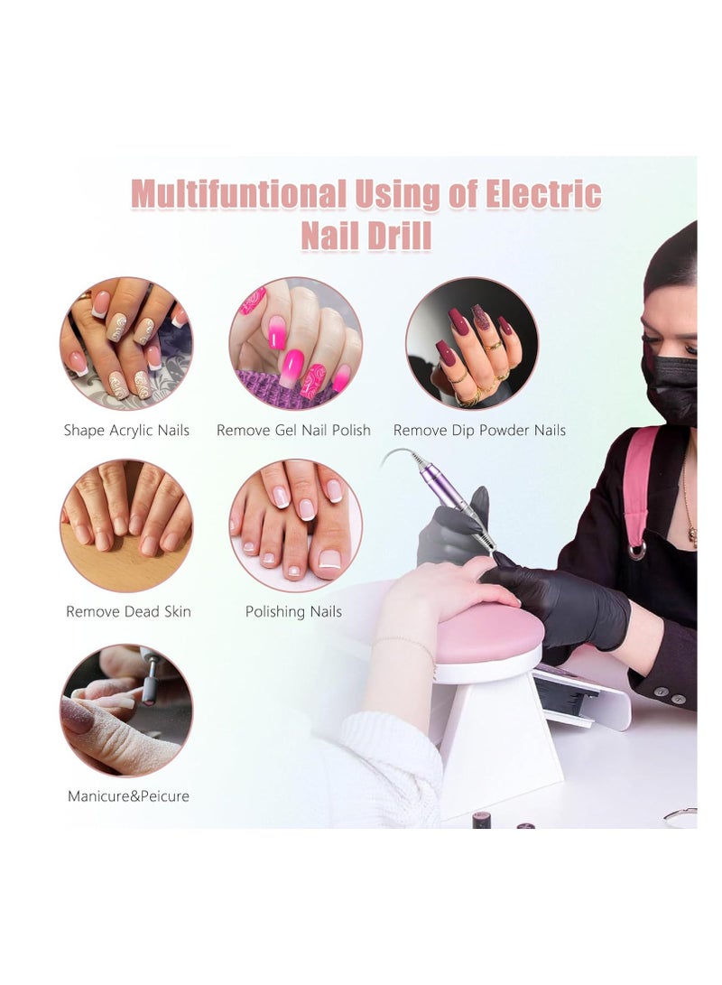 SYOSI Professional Nail Drill 35000 RPM Electric Rechargeable Acrylic Gel Grinder Tool with 6 Metal Nail Drill Bits Acrylic Gel Nail DIY Manicure Pedicure Tools for Manicure Pedicure Carve Polish - Image 3