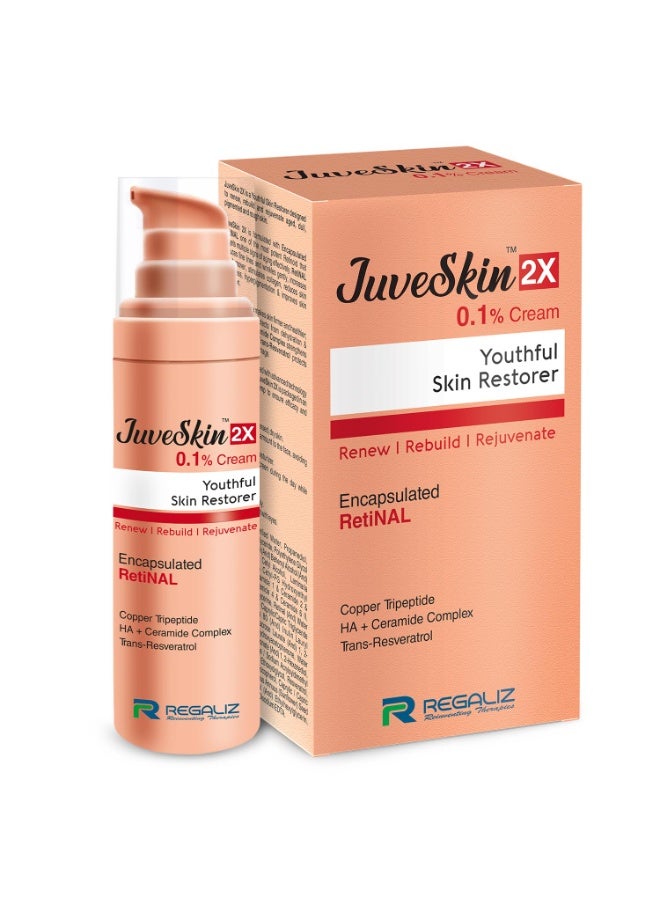 Regaliz JuveSkin 2X 0.1% Retinal Night Cream | Encapsulated Retinal, Copper Tripeptide, Hyaluronic Acid, Ceramide Complex & Trans-Resveratrol | Smooth & Even-Toned Skin | 30 ml - Image 1