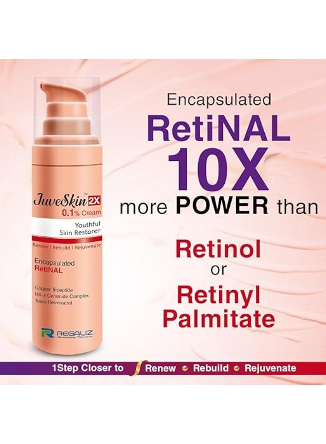 Regaliz JuveSkin 2X 0.1% Retinal Night Cream | Encapsulated Retinal, Copper Tripeptide, Hyaluronic Acid, Ceramide Complex & Trans-Resveratrol | Smooth & Even-Toned Skin | 30 ml - Image 4