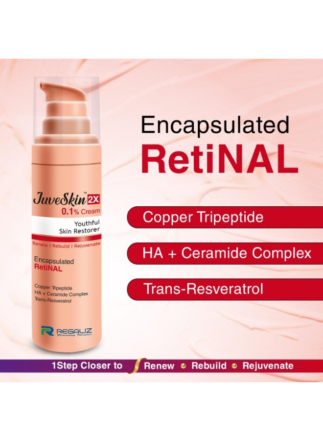 Regaliz JuveSkin 2X 0.1% Retinal Night Cream | Encapsulated Retinal, Copper Tripeptide, Hyaluronic Acid, Ceramide Complex & Trans-Resveratrol | Smooth & Even-Toned Skin | 30 ml - Image 2