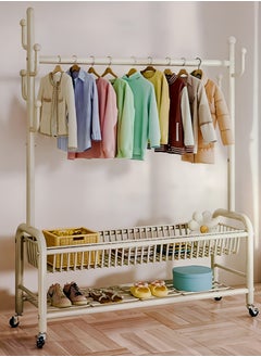 AIWANTO 2 Tier Clothing Rack with Shelves & 4 Wheels Heavy Duty Modern for Bedroom & Living Room Ideal for Hanging Clothes Storage Dryer Indoor Durable Drying Stand Easy to Assemble 171x120x32cm White  - Image 1