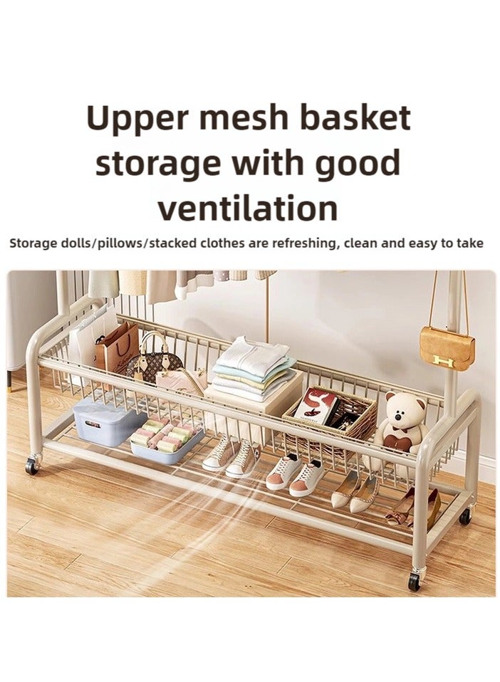 إيونتو رف ملابس مكون من طبقتين مع أرفف و4 عجلات، تصميم عصري عالي التحمل لغرفة النوم وغرفة المعيشة، مثالي لتعليق الملابس وتخزينها، مجفف داخلي، حامل تجفيف متين، سهل التجميع، 171 × 120 × 32 سم، أبيض - Image 3