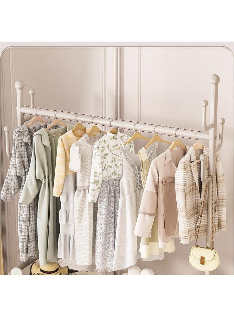 إيونتو رف ملابس مكون من طبقتين مع أرفف و4 عجلات، تصميم عصري عالي التحمل لغرفة النوم وغرفة المعيشة، مثالي لتعليق الملابس وتخزينها، مجفف داخلي، حامل تجفيف متين، سهل التجميع، 171 × 120 × 32 سم، أبيض - Image 4