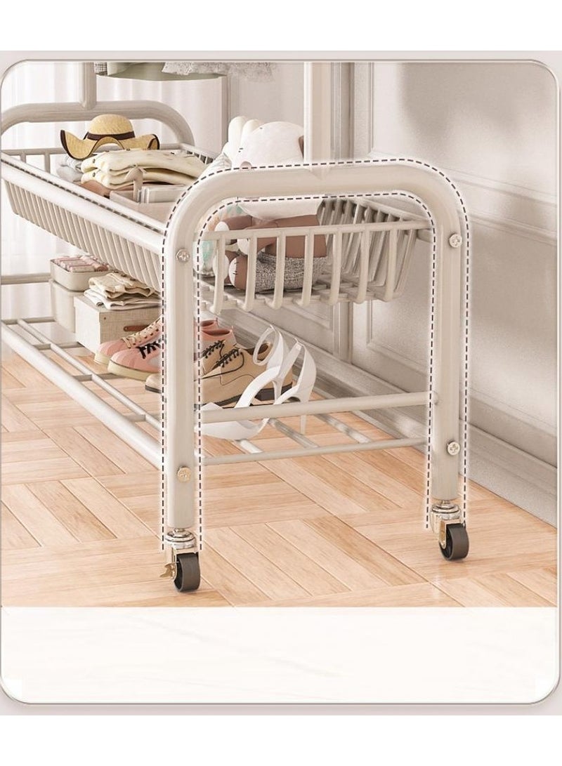 إيونتو رف ملابس مكون من طبقتين مع أرفف و4 عجلات، تصميم عصري عالي التحمل لغرفة النوم وغرفة المعيشة، مثالي لتعليق الملابس وتخزينها، مجفف داخلي، حامل تجفيف متين، سهل التجميع، 171 × 120 × 32 سم، أبيض - Image 5