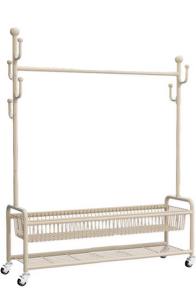 إيونتو رف ملابس مكون من طبقتين مع أرفف و4 عجلات، تصميم عصري عالي التحمل لغرفة النوم وغرفة المعيشة، مثالي لتعليق الملابس وتخزينها، مجفف داخلي، حامل تجفيف متين، سهل التجميع، 171 × 120 × 32 سم، أبيض - Image 2