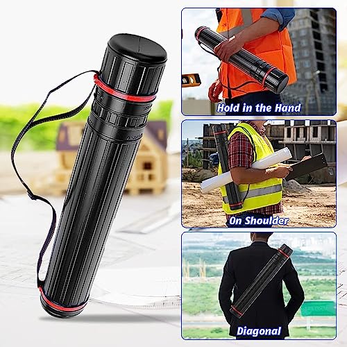 KRYTONE.Fx Extendable Poster Tubes Expand From 18"To 28'' With Shoulder Strap, Carry Documents, Blueprints, Drawings And Art, Black Portable Storage Cases (45Cm X 7Cm) - Image 4