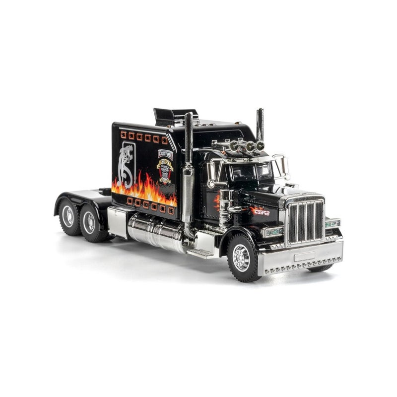 1:24 Peterbilt 389 نموذج سبيكة نصف شاحنة أمريكية، نموذج سيارة مقلد من سبيكة مقطورة مع صوت وضوء، لعبة نموذج سيارة من سبيكة السحب للخلف، أبواب قابلة للفتح، زينة مجموعة المركبات، هدية مثالية للأولاد والبنات، مستلزمات الحفلات لعرض التذكارات، أسود، 24*6.5*9.5 سم - Image 3