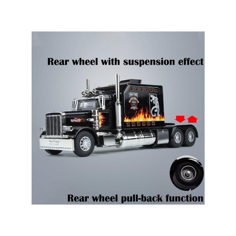 1:24 Peterbilt 389 نموذج سبيكة نصف شاحنة أمريكية، نموذج سيارة مقلد من سبيكة مقطورة مع صوت وضوء، لعبة نموذج سيارة من سبيكة السحب للخلف، أبواب قابلة للفتح، زينة مجموعة المركبات، هدية مثالية للأولاد والبنات، مستلزمات الحفلات لعرض التذكارات، أسود، 24*6.5*9.5 سم - Image 5
