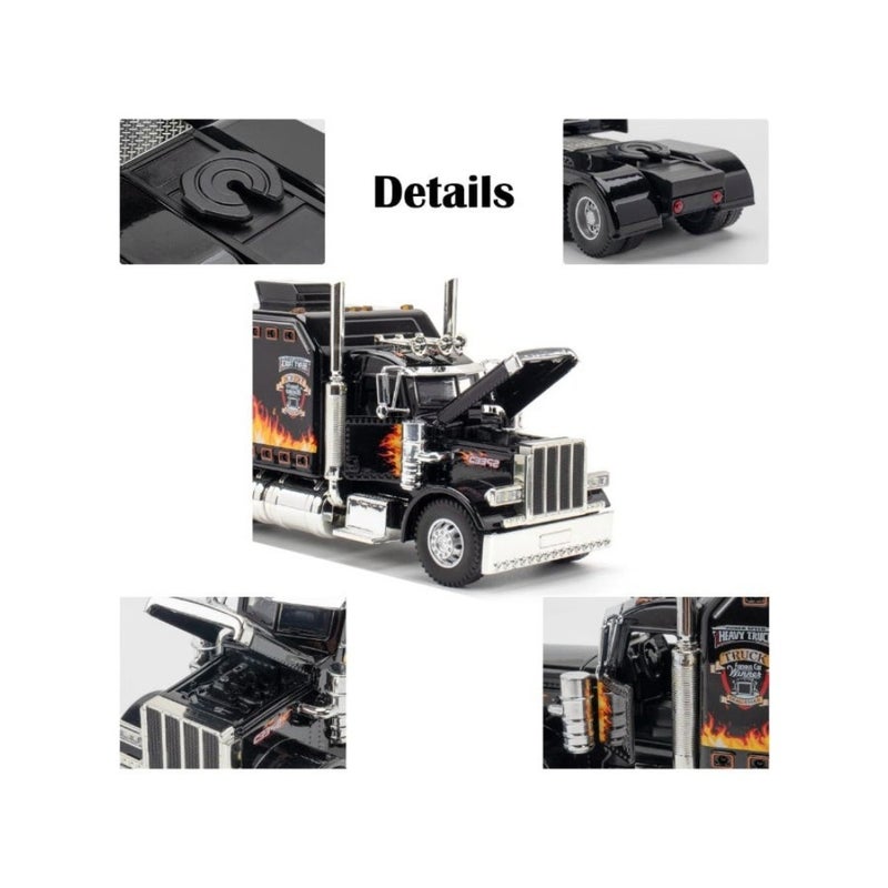 1:24 Peterbilt 389 نموذج سبيكة نصف شاحنة أمريكية، نموذج سيارة مقلد من سبيكة مقطورة مع صوت وضوء، لعبة نموذج سيارة من سبيكة السحب للخلف، أبواب قابلة للفتح، زينة مجموعة المركبات، هدية مثالية للأولاد والبنات، مستلزمات الحفلات لعرض التذكارات، أسود، 24*6.5*9.5 سم - Image 4