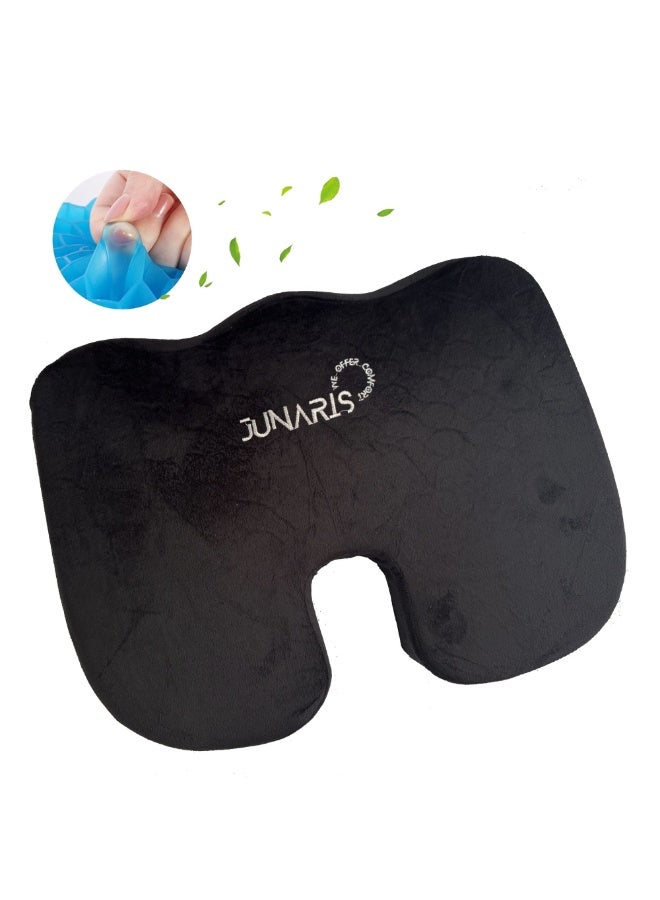 JUNARIS Gel Seat Cushion - Non-Slip Orthopedic Gel & Memory Foam Coccyx Cushion for Tailbone Pain - Chair Cushion for Long Sitting  - Office Chair Car Seat Cushion - Sciatica & Back Pain Relief,Back Support  - Image 1