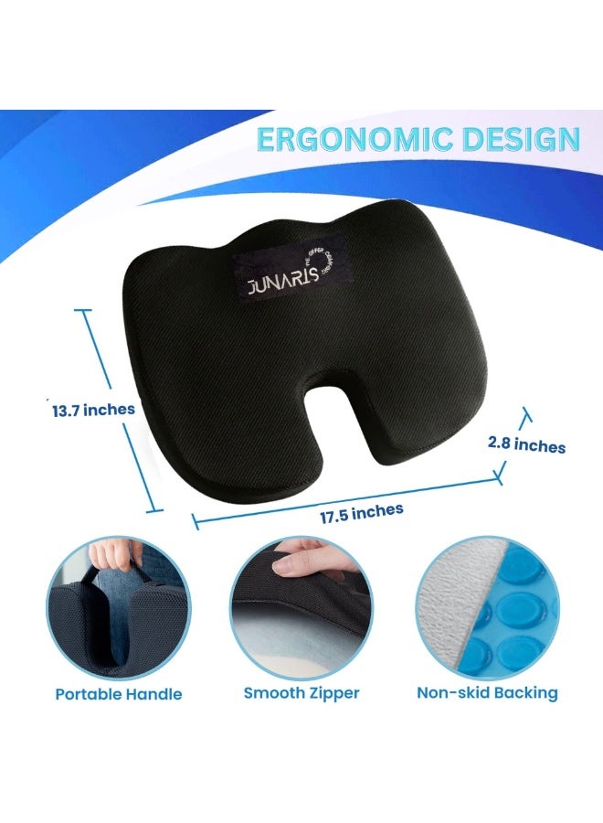 JUNARIS Gel Seat Cushion - Non-Slip Orthopedic Gel & Memory Foam Coccyx Cushion for Tailbone Pain - Chair Cushion for Long Sitting  - Office Chair Car Seat Cushion - Sciatica & Back Pain Relief,Back Support  - Image 3