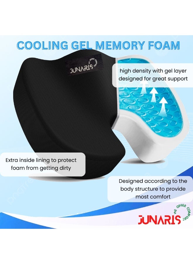 JUNARIS Gel Seat Cushion - Non-Slip Orthopedic Gel & Memory Foam Coccyx Cushion for Tailbone Pain - Chair Cushion for Long Sitting  - Office Chair Car Seat Cushion - Sciatica & Back Pain Relief,Back Support  - Image 2