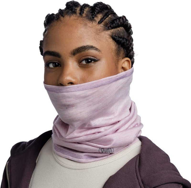 Buff Lightweight Merino Wool Multifunctional Neck Warmer - Multistripes Lilac Sand - Image 3