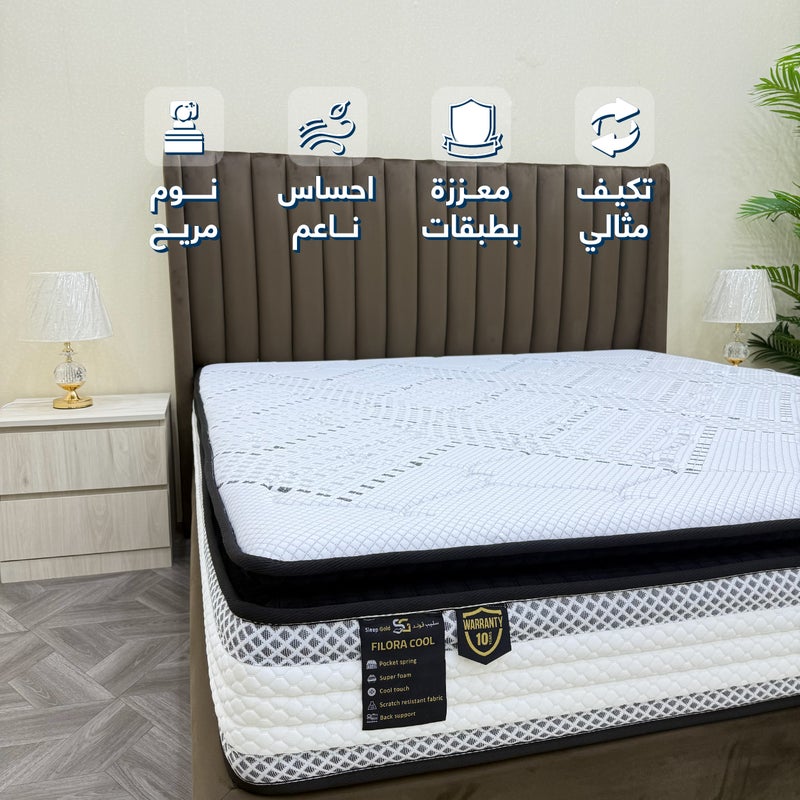 سليب قولد مرتبة نوم فندقية فاخرة من سليب قولد - فئة فيلورا كول - بوكيت سبرينج - مقاس 30سم الارتفاع * 100سم العرض * 200سم الطول | دعم للظهر، امتصاص للحركة، مريحة - Image 3