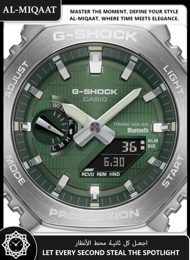 كاسيو ساعة كاسيو جي-شوك GBM-2100A-1A3 للرجال – تصميم ثماني الأضلاع، إطار معدني أخضر، بلوتوث، طاقة شمسية، هيكل كربوني، مقاومة للصدمات - Image 3