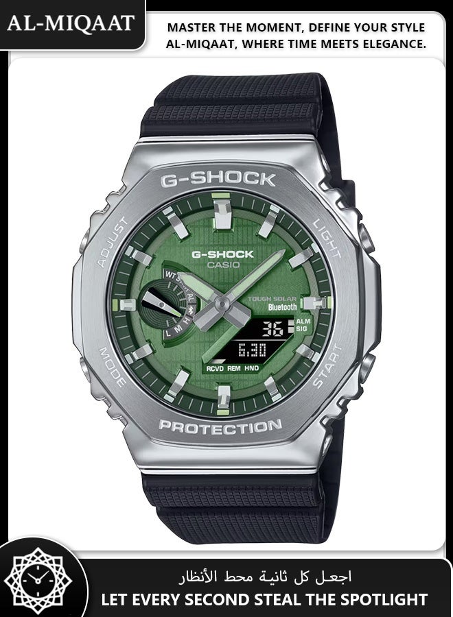 كاسيو ساعة كاسيو جي-شوك GBM-2100A-1A3 للرجال – تصميم ثماني الأضلاع، إطار معدني أخضر، بلوتوث، طاقة شمسية، هيكل كربوني، مقاومة للصدمات - Image 1