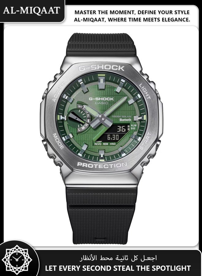 كاسيو ساعة كاسيو جي-شوك GBM-2100A-1A3 للرجال – تصميم ثماني الأضلاع، إطار معدني أخضر، بلوتوث، طاقة شمسية، هيكل كربوني، مقاومة للصدمات - Image 2