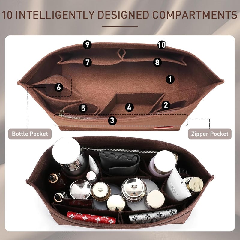Doxo Purse Organizer Insert for Handbags & Base Shaper 2pc Set for Tote with 3 Sizes Compatible with Neverful Speedy and More (PM-Brown-Medium) - Image 4