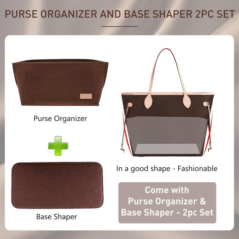 Doxo Purse Organizer Insert for Handbags & Base Shaper 2pc Set for Tote with 3 Sizes Compatible with Neverful Speedy and More (PM-Brown-Medium) - Image 3