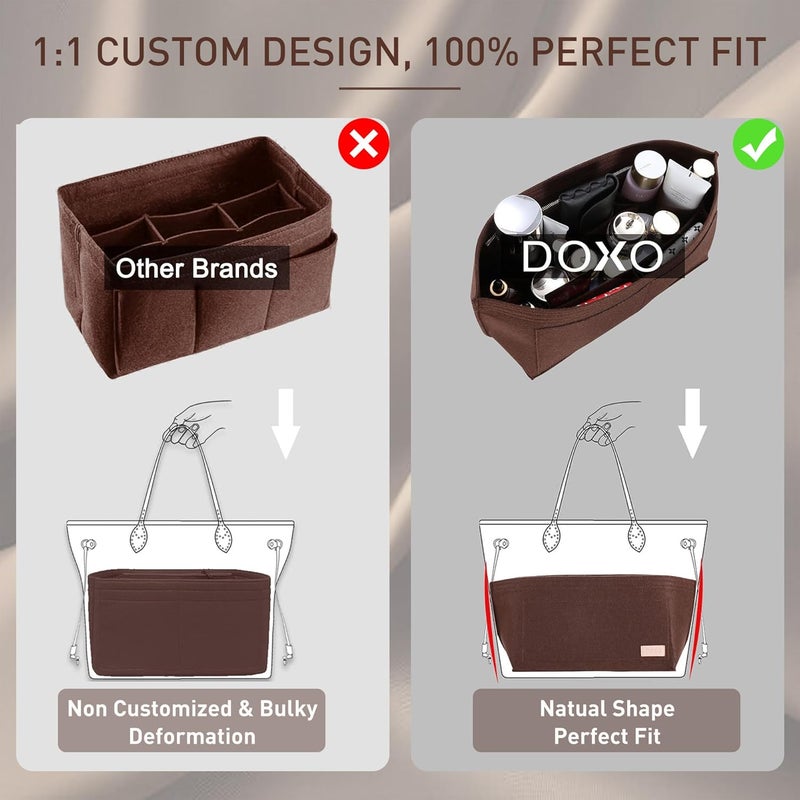 Doxo Purse Organizer Insert for Handbags & Base Shaper 2pc Set for Tote with 3 Sizes Compatible with Neverful Speedy and More (PM-Brown-Medium) - Image 5