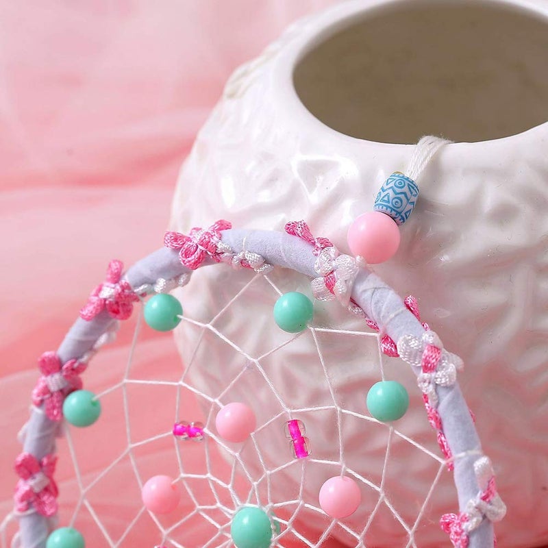 تيلبيت Tellpet Dreamcatcher المصنوع يدويًا الصيادين لغرفة نوم فتيات الهدايا الوردي الملون ريشة - Image 4
