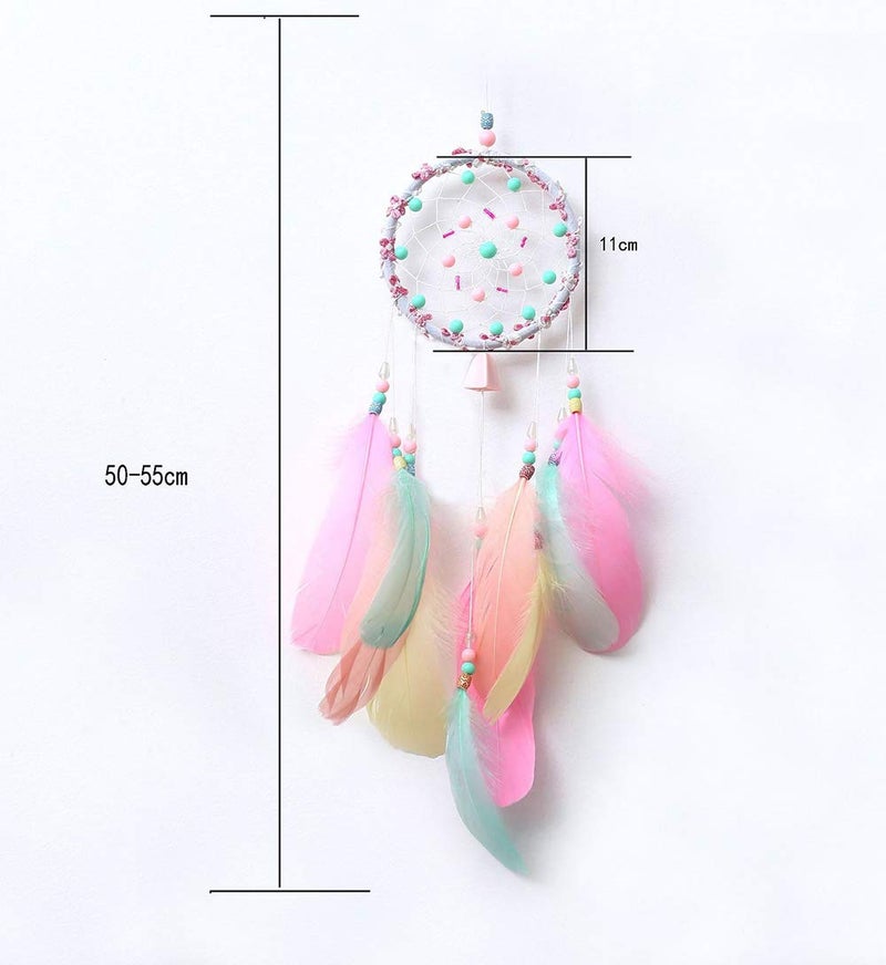 تيلبيت Tellpet Dreamcatcher المصنوع يدويًا الصيادين لغرفة نوم فتيات الهدايا الوردي الملون ريشة - Image 3