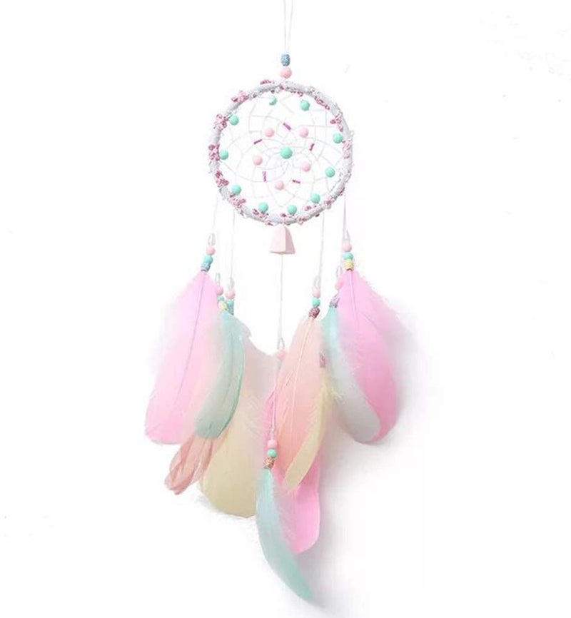 تيلبيت Tellpet Dreamcatcher المصنوع يدويًا الصيادين لغرفة نوم فتيات الهدايا الوردي الملون ريشة - Image 1