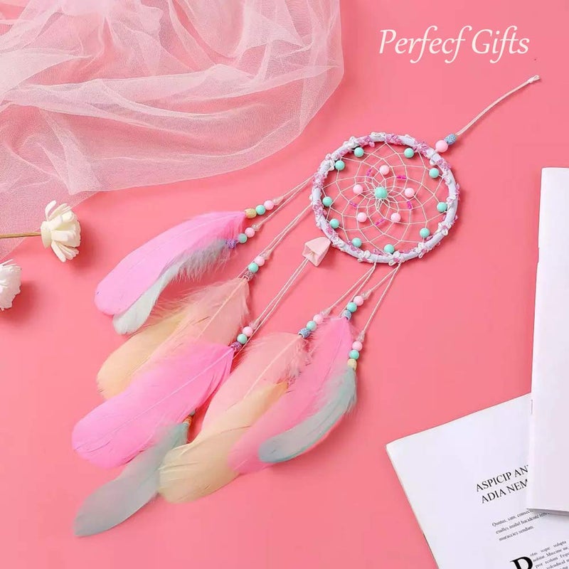 تيلبيت Tellpet Dreamcatcher المصنوع يدويًا الصيادين لغرفة نوم فتيات الهدايا الوردي الملون ريشة - Image 2