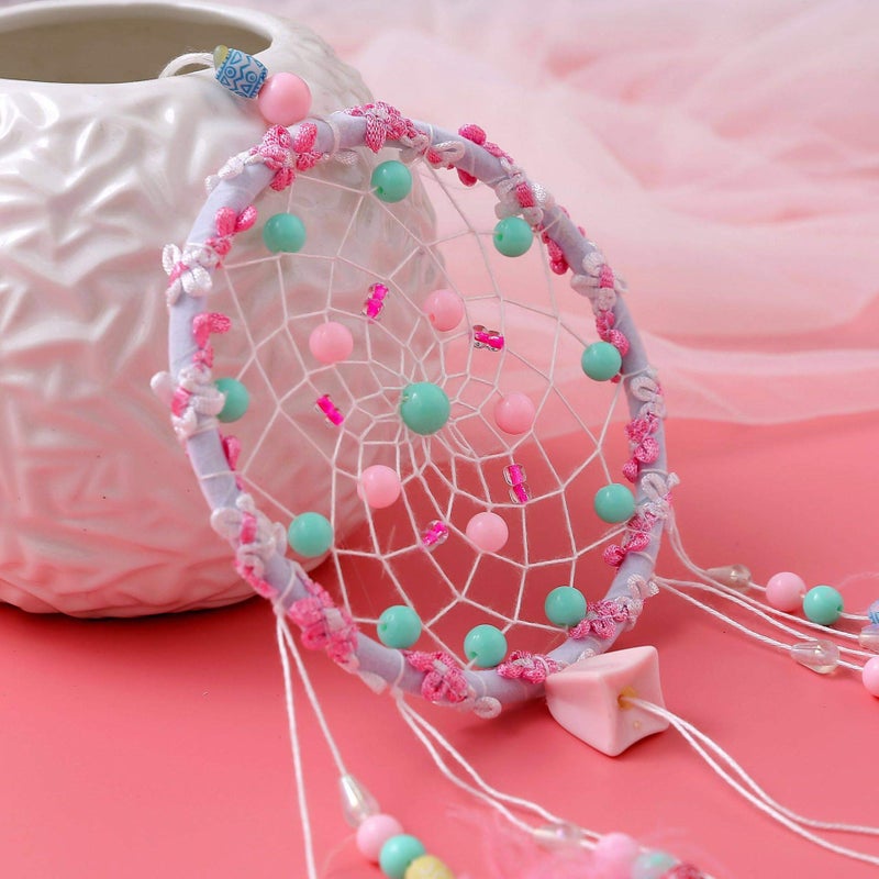 تيلبيت Tellpet Dreamcatcher المصنوع يدويًا الصيادين لغرفة نوم فتيات الهدايا الوردي الملون ريشة - Image 5