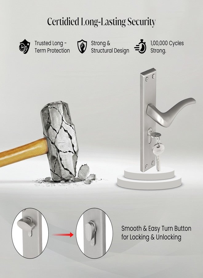 LAPO Mortise Door Lock Handle Set | 45x45mm Lock Body | 60mm Cylinder | Used for Reversible Doors | Compatible with 30-50mm Thickness | 3 Brass Keys | Satin Matt Finish | 3 Years Warranty | CY-101 - Image 3