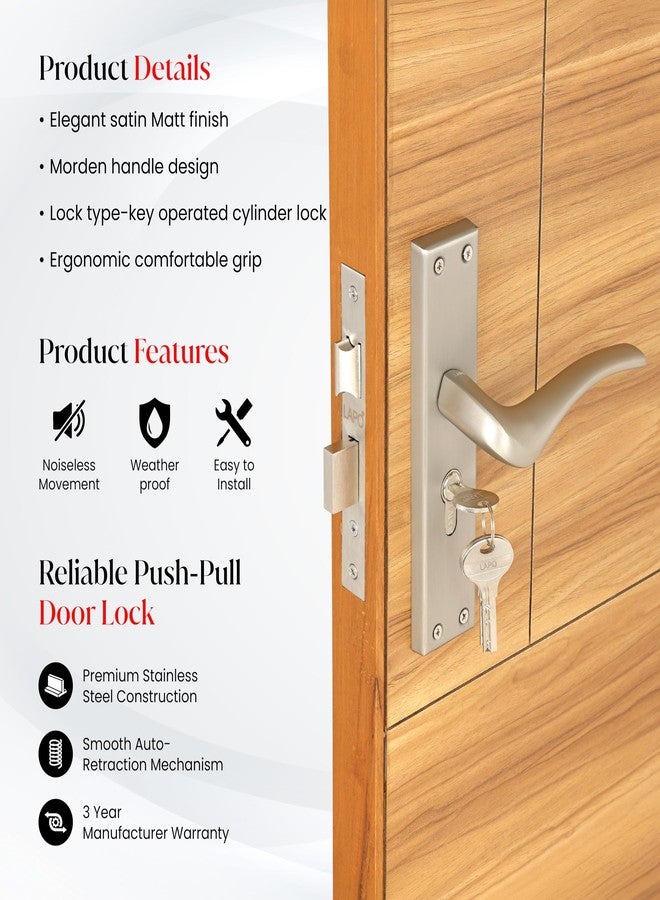 LAPO Mortise Door Lock Handle Set | 45x45mm Lock Body | 60mm Cylinder | Used for Reversible Doors | Compatible with 30-50mm Thickness | 3 Brass Keys | Satin Matt Finish | 3 Years Warranty | CY-101 - Image 5