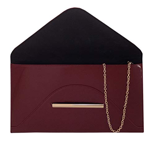 JNB Faux Patent Leather Envelope Candy Clutch Bag, Maroon - Image 5