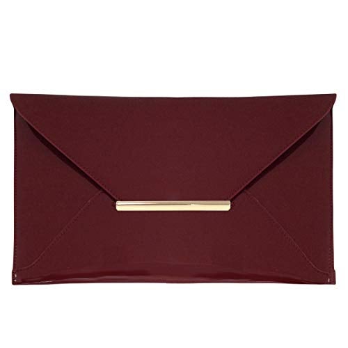 JNB Faux Patent Leather Envelope Candy Clutch Bag, Maroon - Image 1