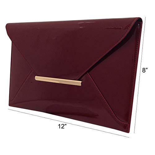 JNB Faux Patent Leather Envelope Candy Clutch Bag, Maroon - Image 4