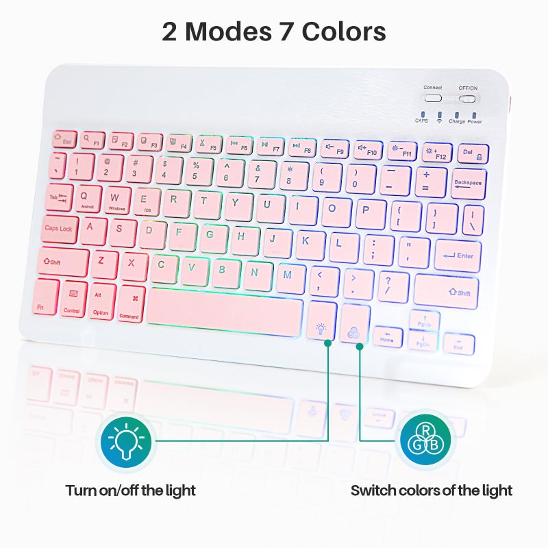Guiheng Bluetooth Keyboard and Mouse Combo for iPad - Rechargeable Wireless Keyboard & Mouse with 7-Color Backlit Compatible with iPad 9th/8th Gen, iPad Pro/Air/Mini, iPhone14/13/12 Pro,(10 inch Pink) - Image 5