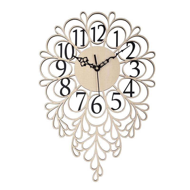 Nozvera Silent NonTicking Wooden Wall Clock for Home Stylish Latest 15 Inch Designer Wall Clock for Home Living Room Bedroom Office Hall Beige - Image 1
