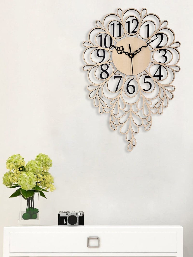 Nozvera Silent NonTicking Wooden Wall Clock for Home Stylish Latest 15 Inch Designer Wall Clock for Home Living Room Bedroom Office Hall Beige - Image 4