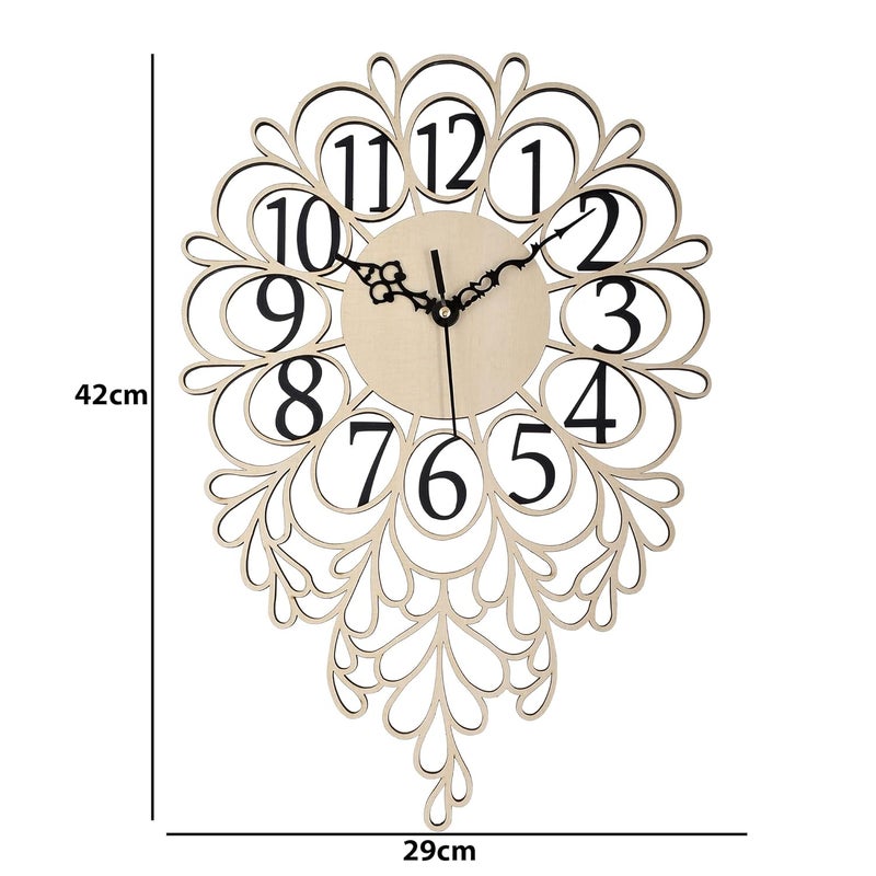 Nozvera Silent NonTicking Wooden Wall Clock for Home Stylish Latest 15 Inch Designer Wall Clock for Home Living Room Bedroom Office Hall Beige - Image 3
