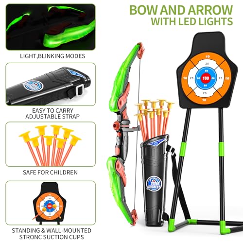TEMI Bow and Arrow Set for Kids with LED LightsArchery Set with 10 Suction Cup Arrows Quivers  Standing Target Outdoor Toys for Kids Boys  Girls Ages 312 Years Old - Image 5