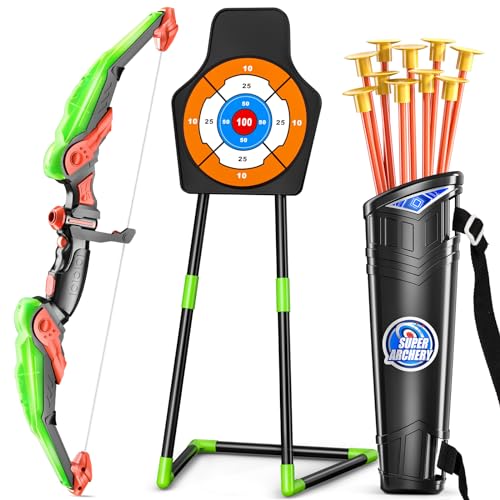 TEMI Bow and Arrow Set for Kids with LED LightsArchery Set with 10 Suction Cup Arrows Quivers  Standing Target Outdoor Toys for Kids Boys  Girls Ages 312 Years Old - Image 1