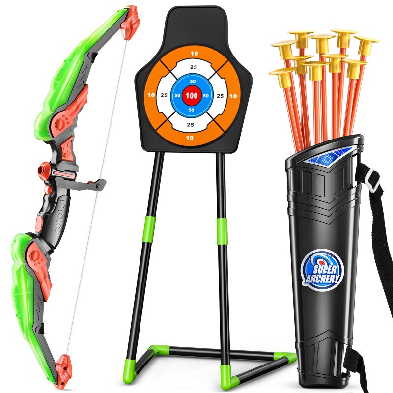TEMI Bow and Arrow Set for Kids with LED LightsArchery Set with 10 Suction Cup Arrows Quivers  Standing Target Outdoor Toys for Kids Boys  Girls Ages 312 Years Old - Image 3