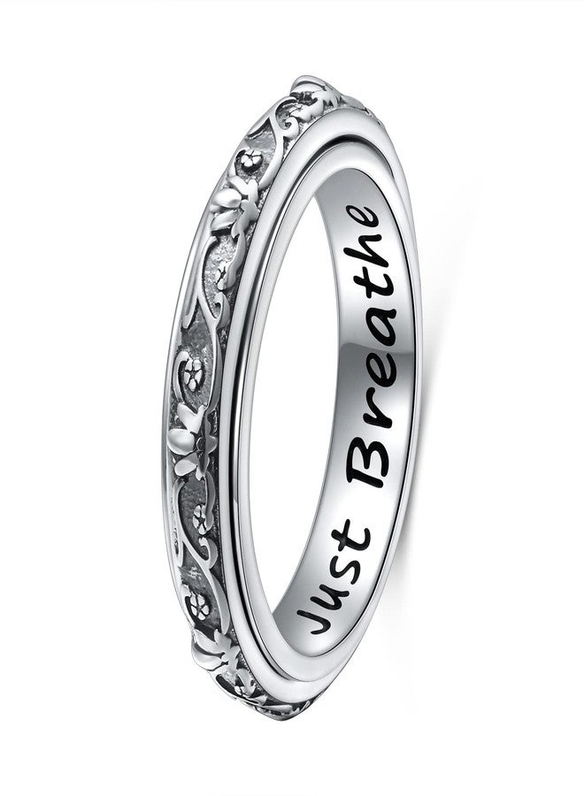 Ladytree Spinner Fidget Ring S925 Sterling Silver Lotus Flower Yoga Just Breathe Anxiety Worry Band Oxidized Stress Relieving Boredom ADHD Autism Rings for Women Men,Size 11 - Image 1