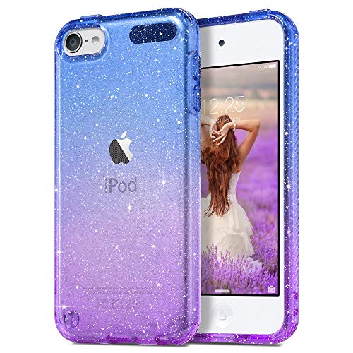 ULAK حافظة جليتر متدرجة شفافة من ULAK لجهاز iPod Touch الجيل 7/6/5، حافظة هجين رقيقة لطيفة للفتيات والنساء، غطاء مضاد للصدمات ومقاوم للخدوش من TPU الناعم لجهاز iTouch 5/6/7، أزرق+بنفسجي - Image 1