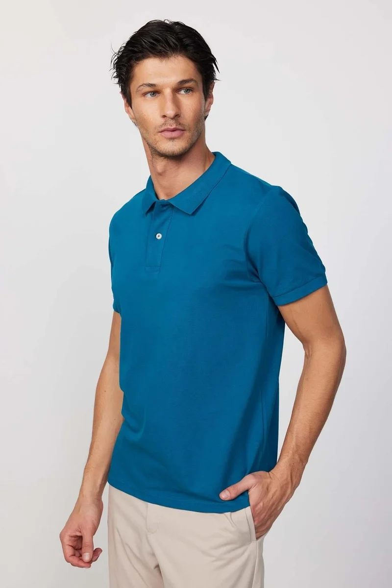 Tudors Men's Polo Neck Slim Fit Plain Cotton Pique Petrol T-Shirt