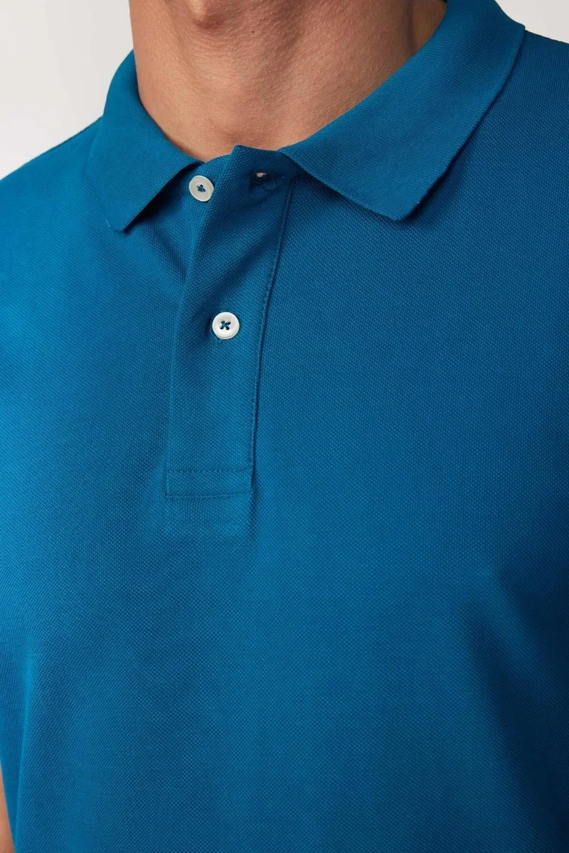 Tudors Men's Polo Neck Slim Fit Plain Cotton Pique Petrol T-Shirt