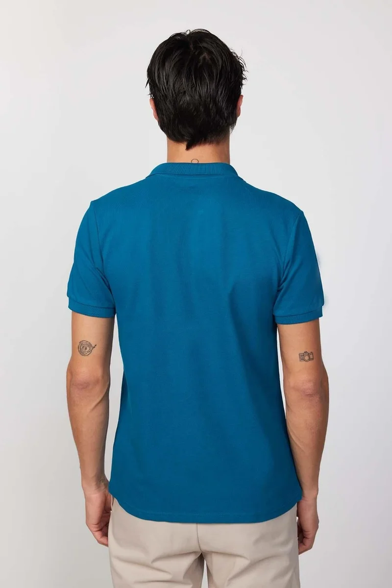 Tudors Men's Polo Neck Slim Fit Plain Cotton Pique Petrol T-Shirt