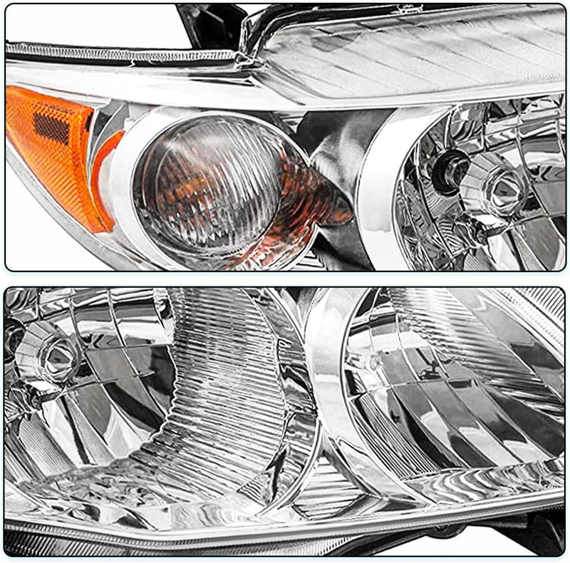 TUSDAR Driver and Passenger Headlight Assembly for 2009/2010 Toyota Corolla 4-Door Sedan - Chrome Headlamp with Amber Reflector - Image 4