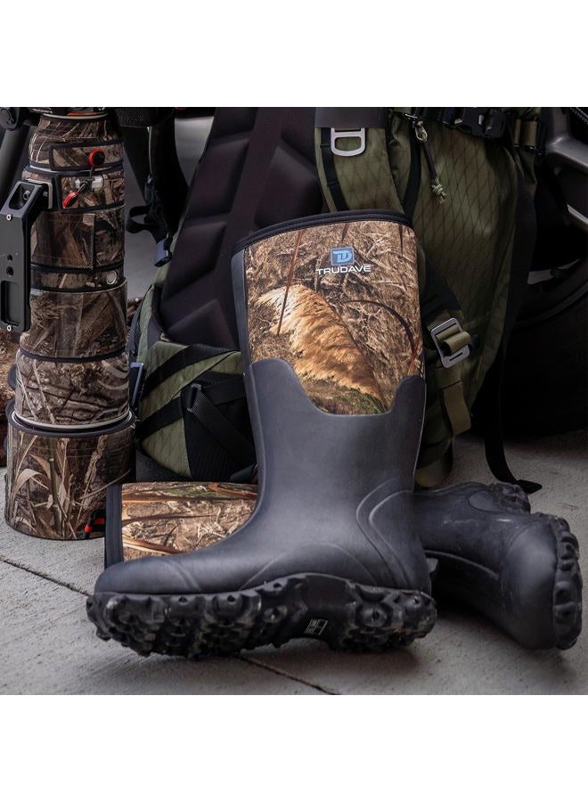 Trudave Rubber Boots for Men with Steel Shank, Waterproof Insulated Reliable Rain Boots for Outdoor Work Hunting, Warm Dry 5mm Neoprene Anti-slip All-Season Mud Boots, Size 5-14 - Image 2